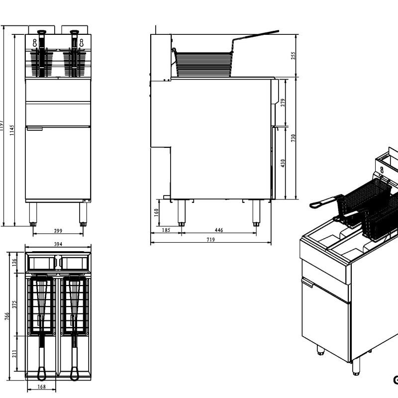 Infernus 4 Burner Twin Tank Twin Basket Gas Fryer – 2 x 11 Litres